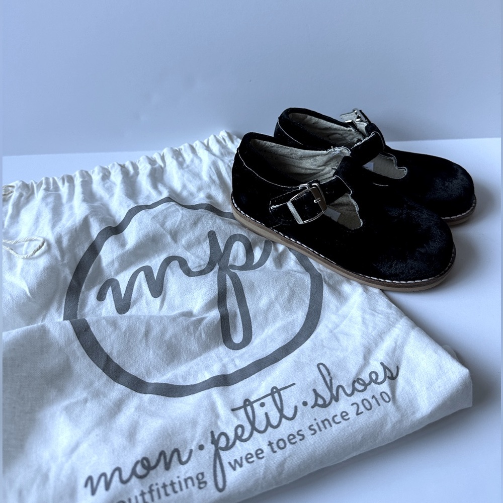 Girls’ Black Velvet Mon Petit T-Strap Shoes